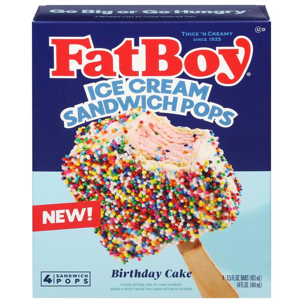 Fatboy Birthday Cake Sandwich Pops Ice Cream 4MPK 8x14Oz (414ml)