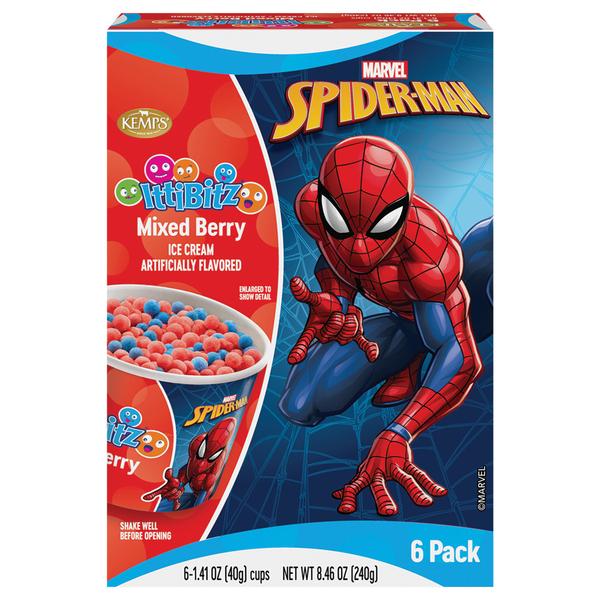 Kemps Ittibitz Spiderman Mixed Berry Ice Cream 6MPK 4x8.46Oz (240g)