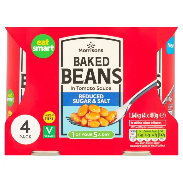 Morrisons Baked Beans In Tomato Sauce Reduced Sugar & Salt 6x(4x410g)